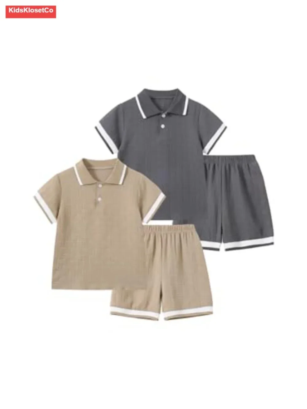 Boys 4-Piece Short Set with Polo Shirts and Elastic Waist Shorts